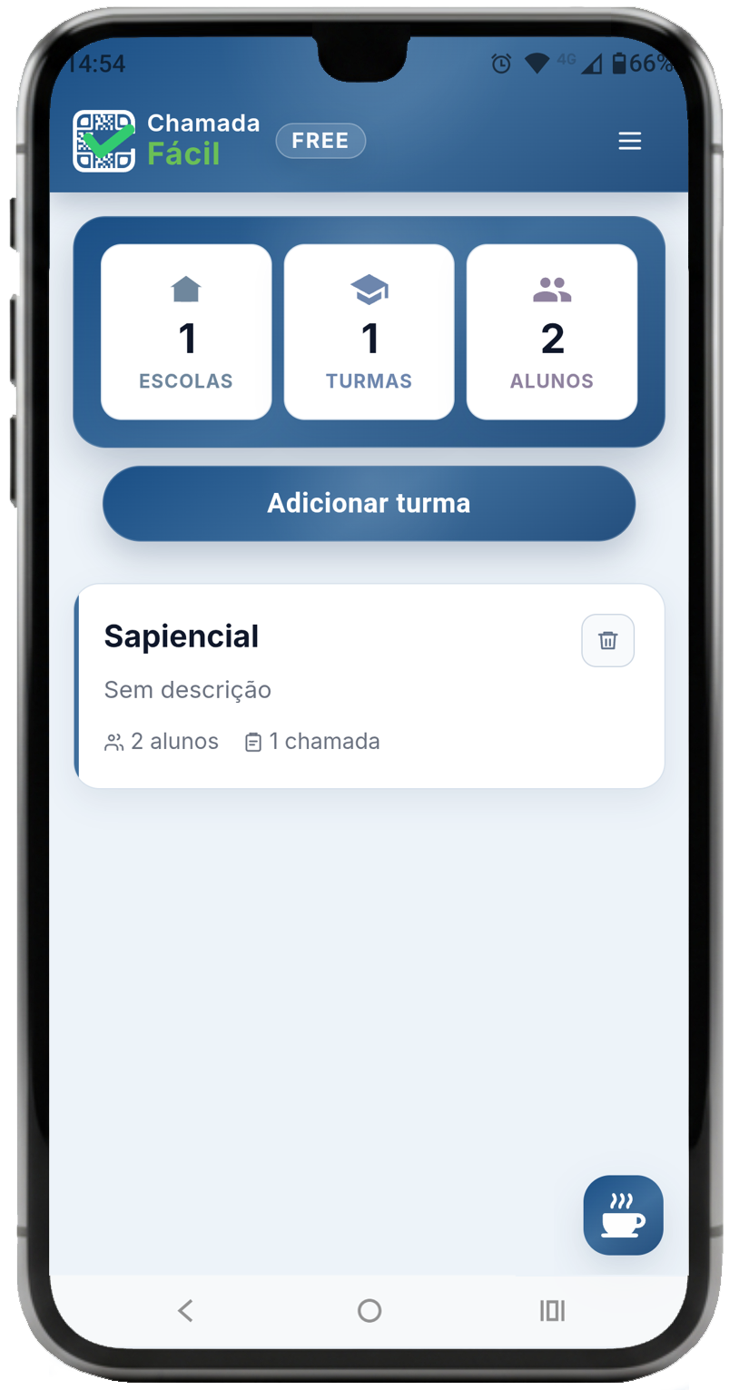 Tela inicial do Chamada Fácil em um celular